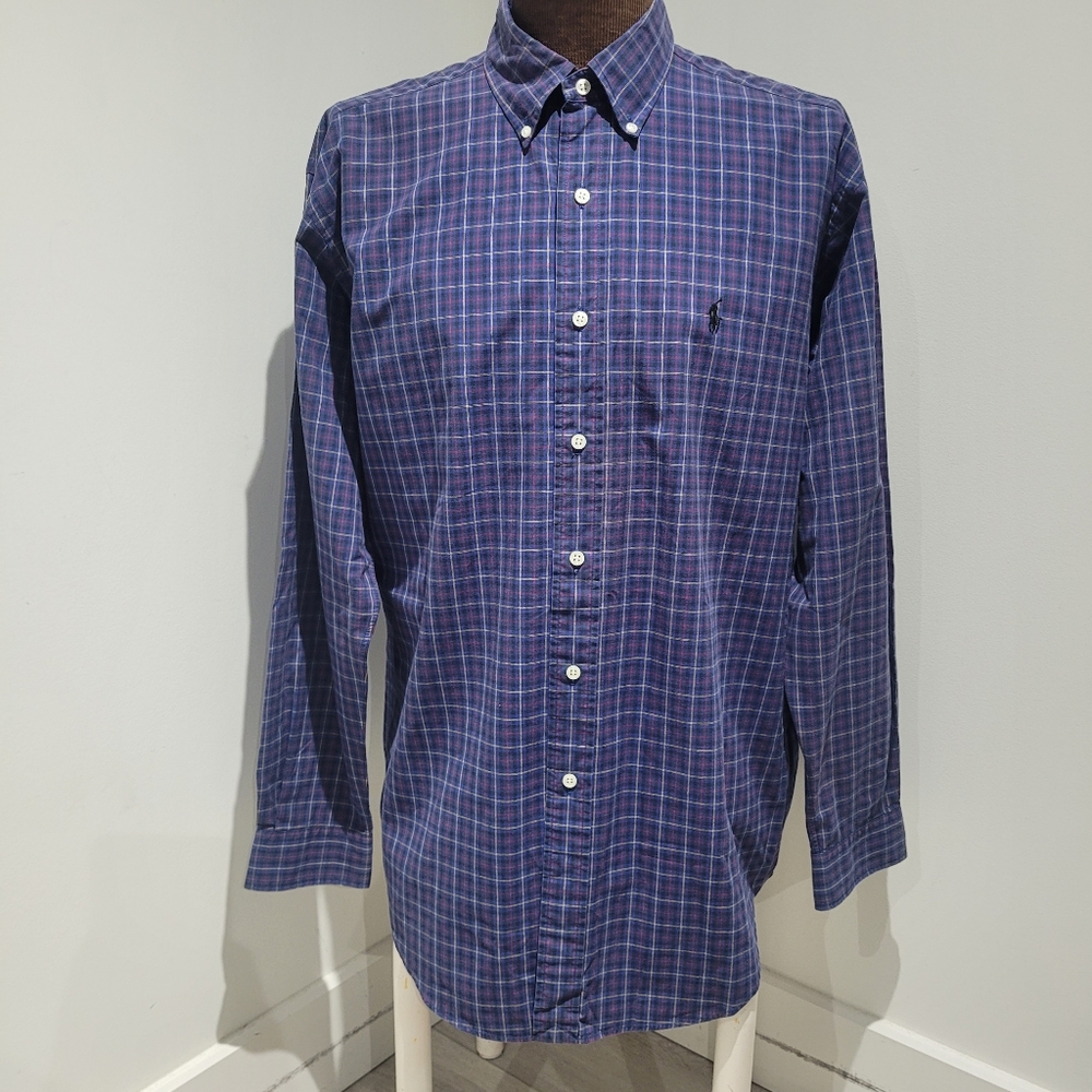 Ralph Lauren Men's Blake Cotton Button Down Shirt Size Medium Blue Preppy Plaid